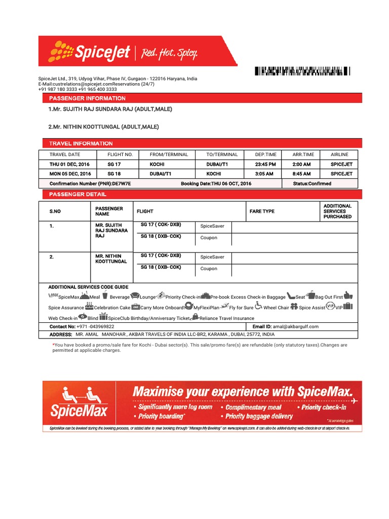 Dubai Trip Itinerary and Flight Details for Two Passengers from Kochi