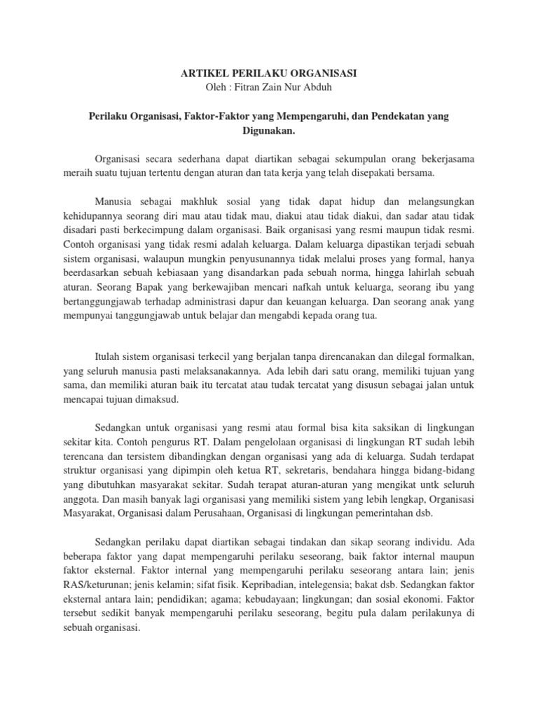 Artikel Perilaku Organisasi