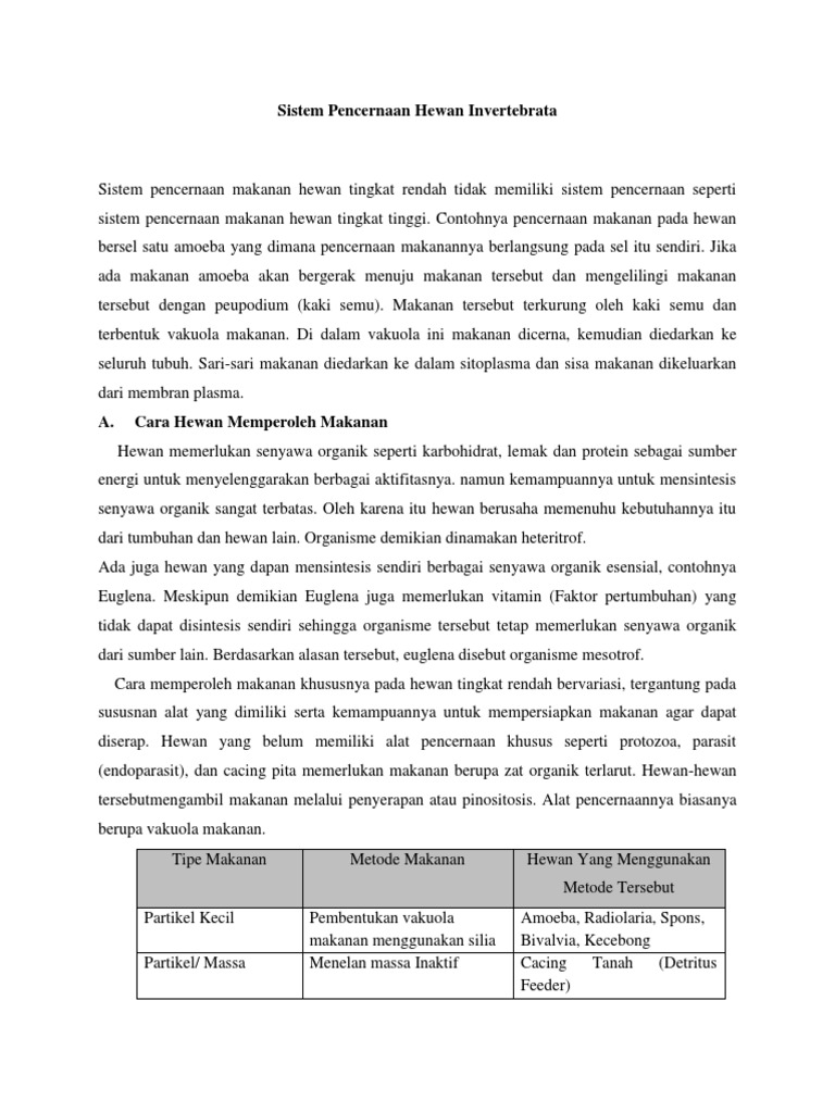 Dokumen Tips Sistem Pencernaan Hewan Invertebrata Docx