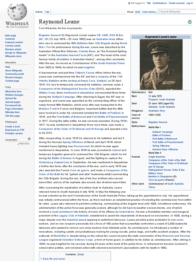 Raymond Leane Wikipedia Trench Warfare Military