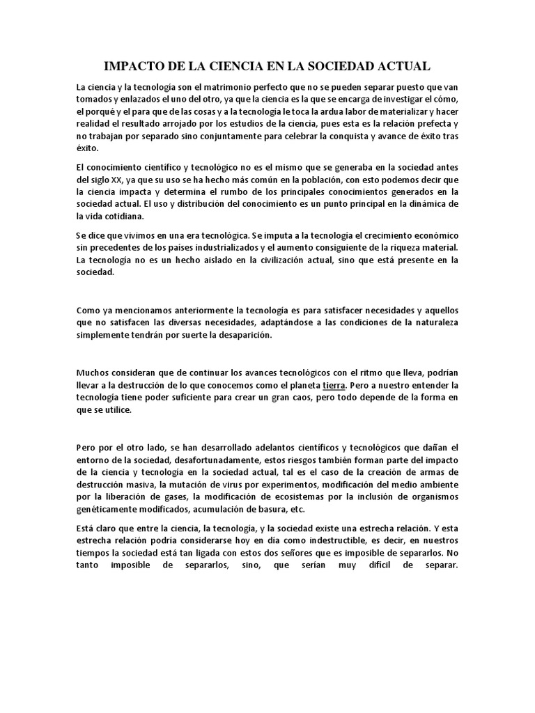 Impacto de Ciencia y Tecnología en la Sociedad | PDF | Science ...