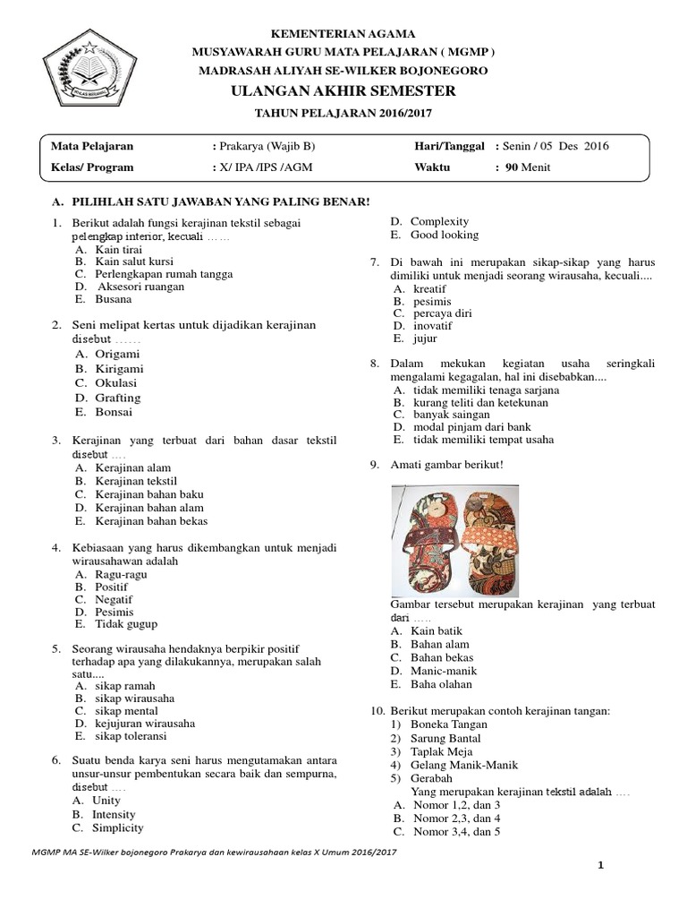 Download Soal Ujian Online Prakarya Kelas X Background
