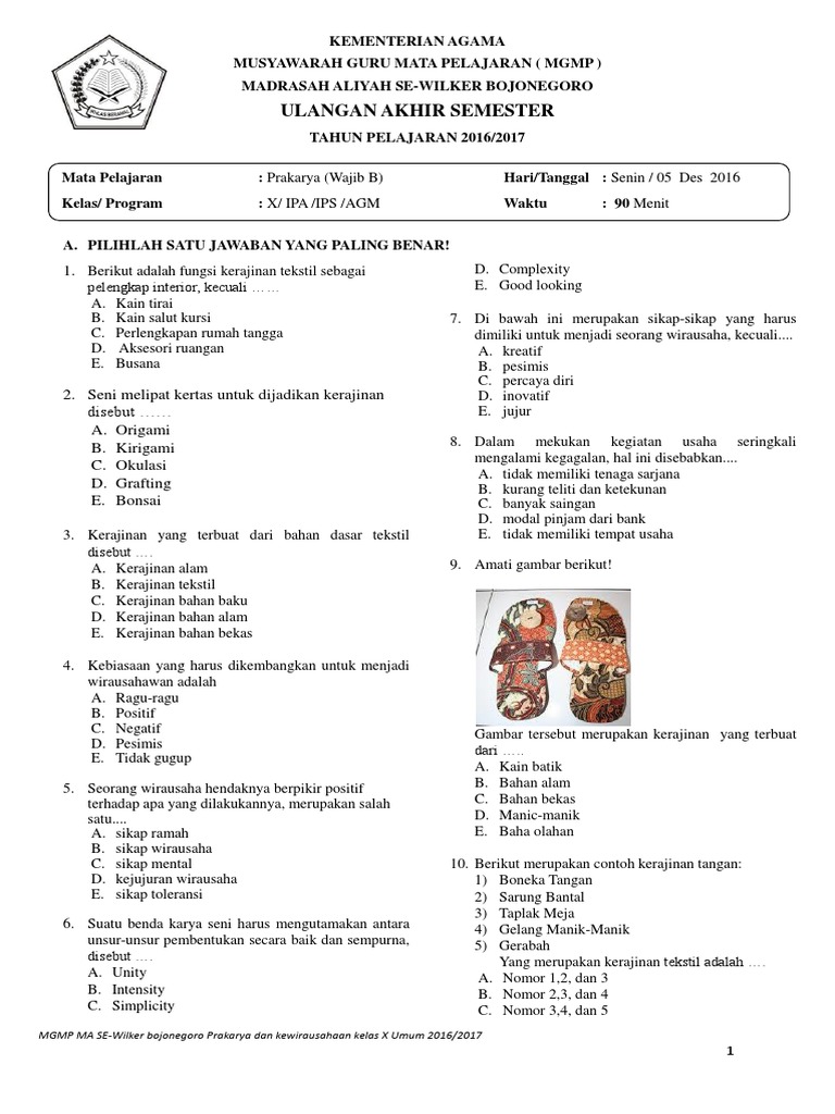 Soal Uas Ganjil Pkwu Sma Kls X
