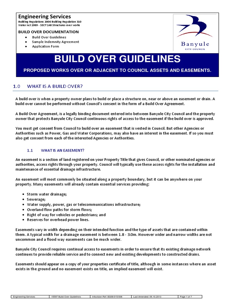 Build Over Guidelines Banyule City Council PDF Easement Indemnity