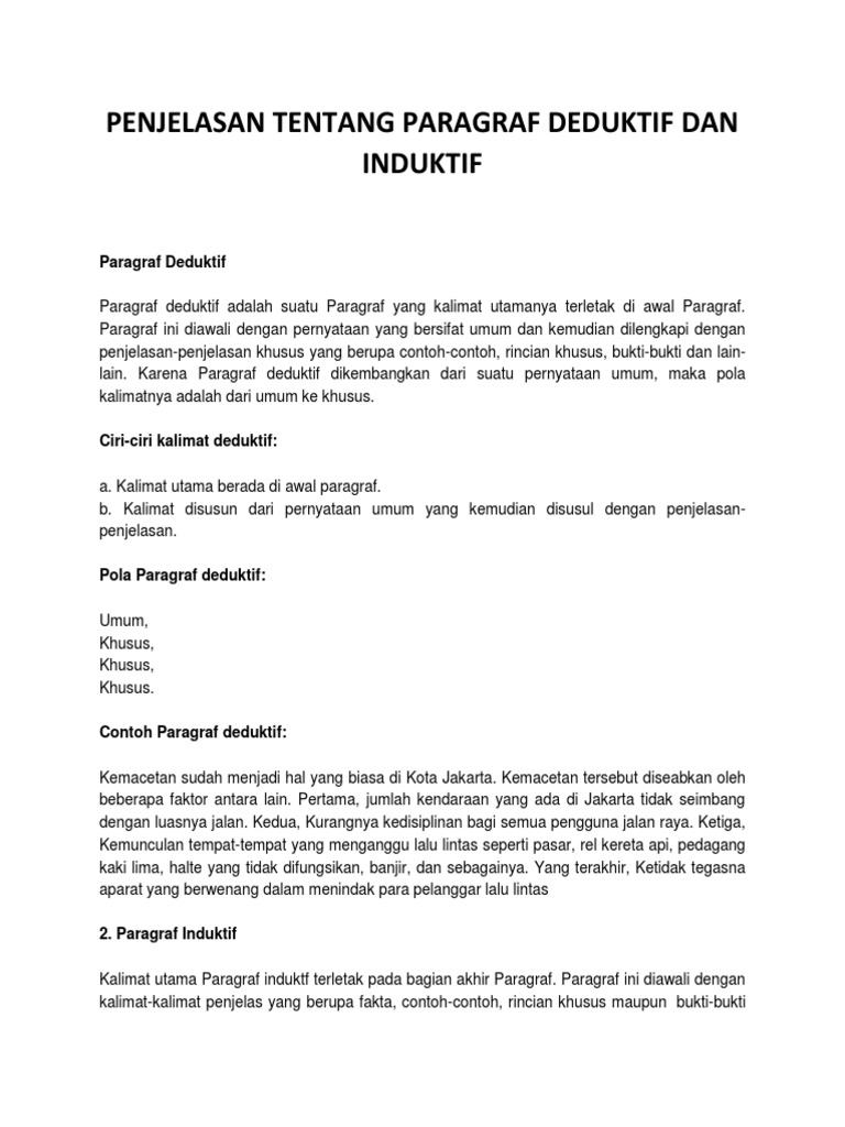 Penjelasan Tentang Paragraf Deduktif Dan Induktif | PDF