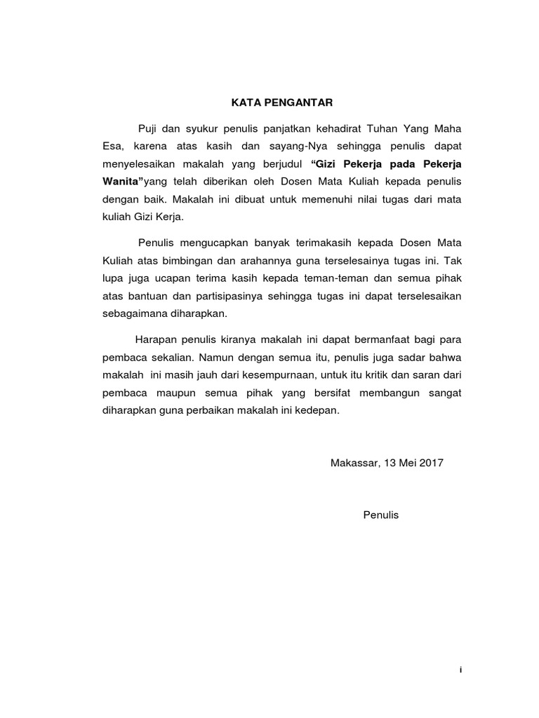 Makalah Gizi Pekerja Pada Pekerja Wanita