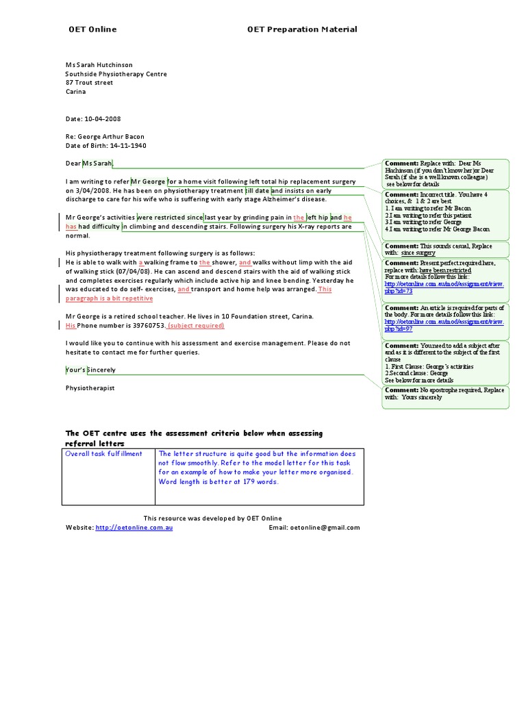 OET Letter Writing PDF | PDF | Sentence (Linguistics) | Syntax