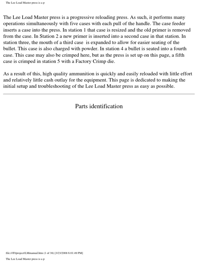 Lee LoadMaster Manual PDF Ammunition Projectiles