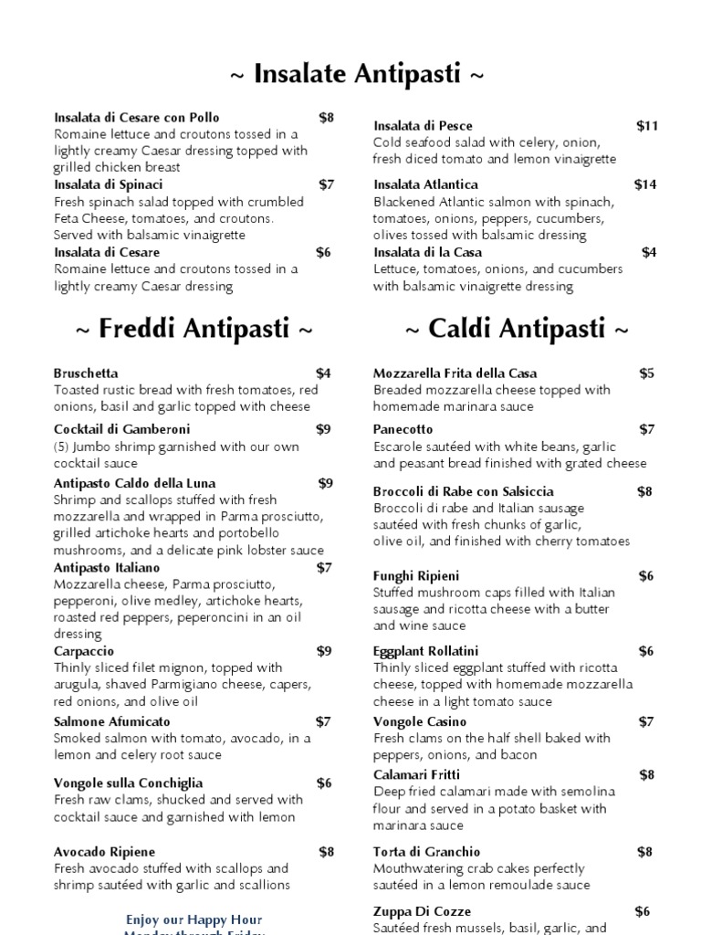 La Luna New Lunch Menu Salad Pasta