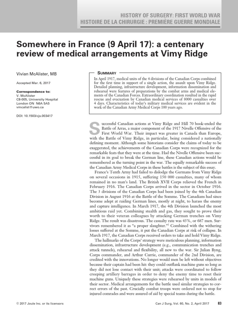 Somewhere in France (9 April 17) : A Centenary Review of Medical ...