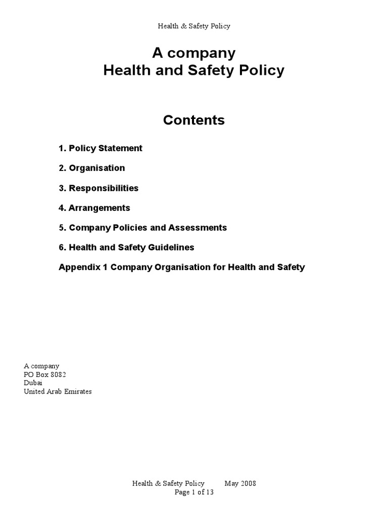 H&s Policy Blank | PDF | Occupational Safety And Health | Noise