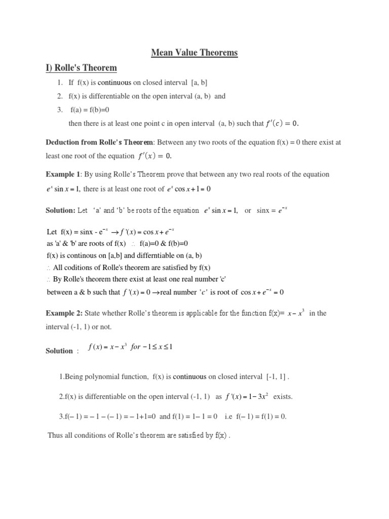 Mean Value Theorems Algebra Functions And Mappings