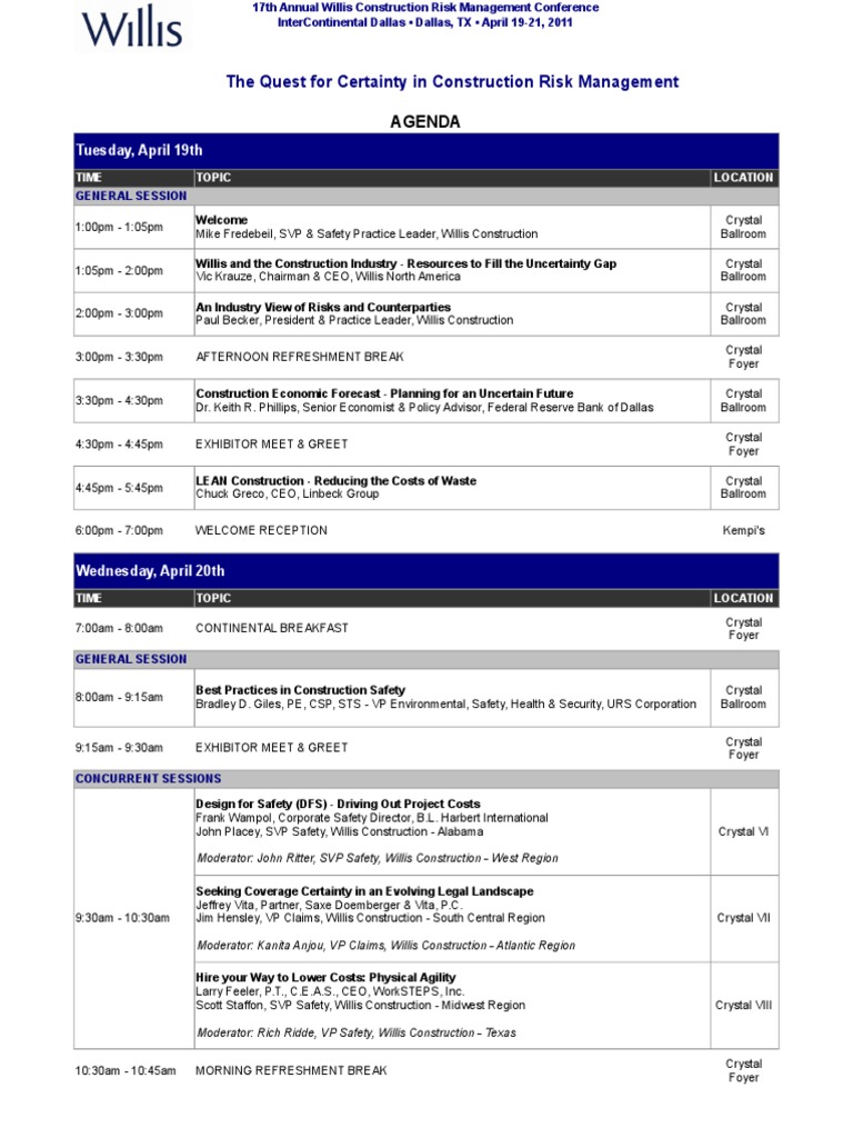 2011 Willis Construction Risk Conference | PDF | Industries | Economies