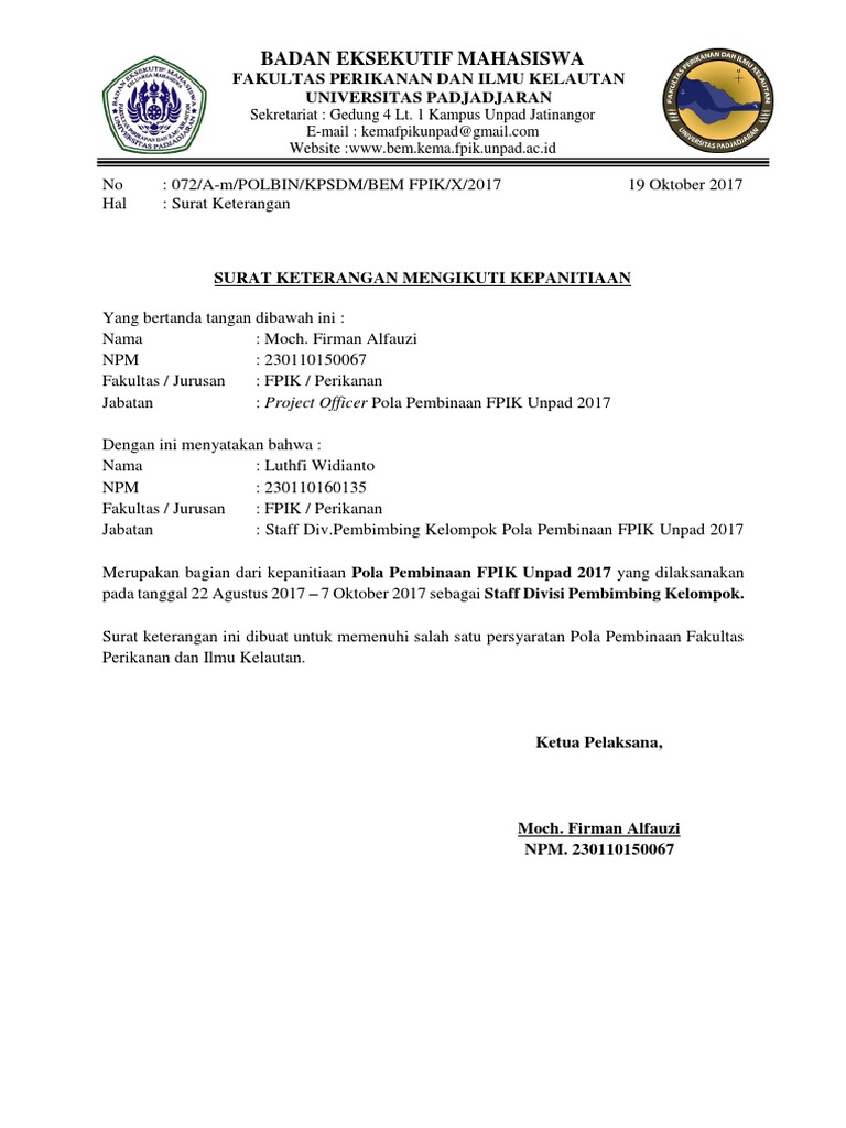 Surat Keterangan Kepanitiaan