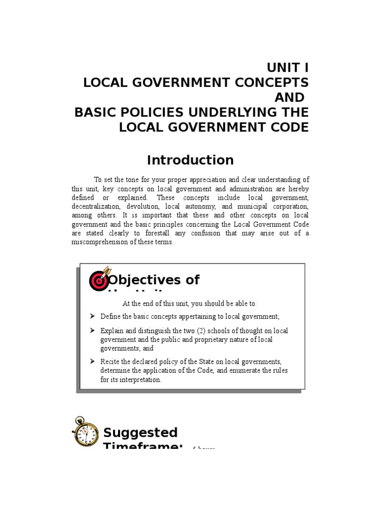 Unit I Local Government Concepts AND Basic Policies Underlying The