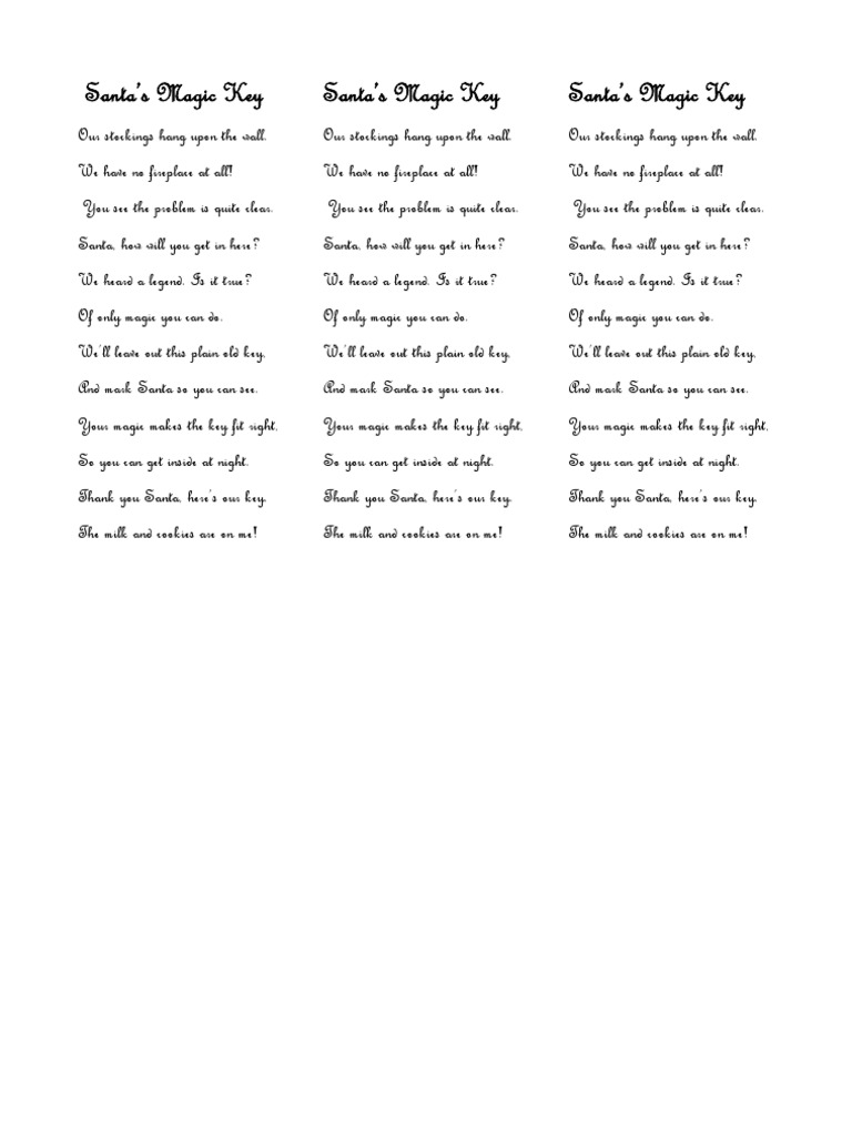 Santa's Magic Key Poem for Kids | PDF