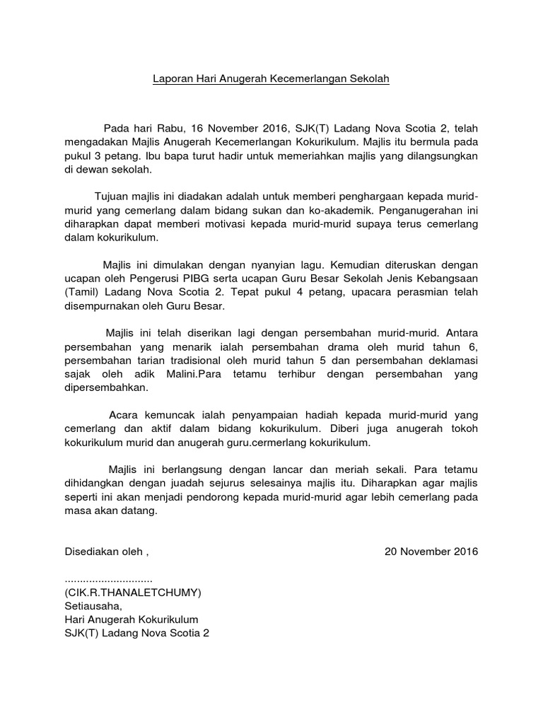 Laporan Hari Anugerah Kecemerlangan Sekolah