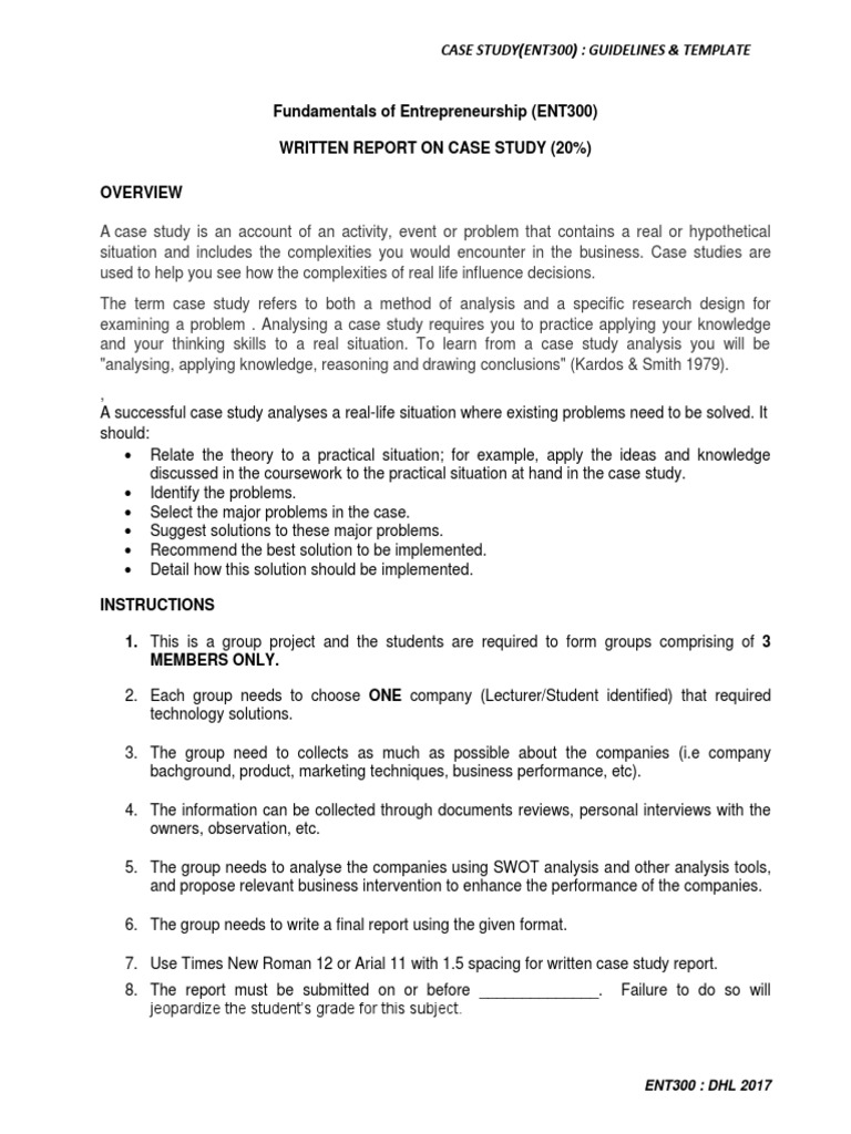 Ent300 Case Study Guidelines Template Pdf Case Study Cognition