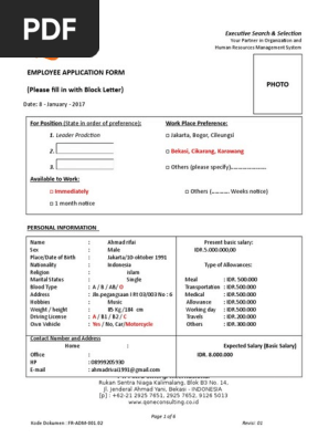 Form - Employee Application 2016