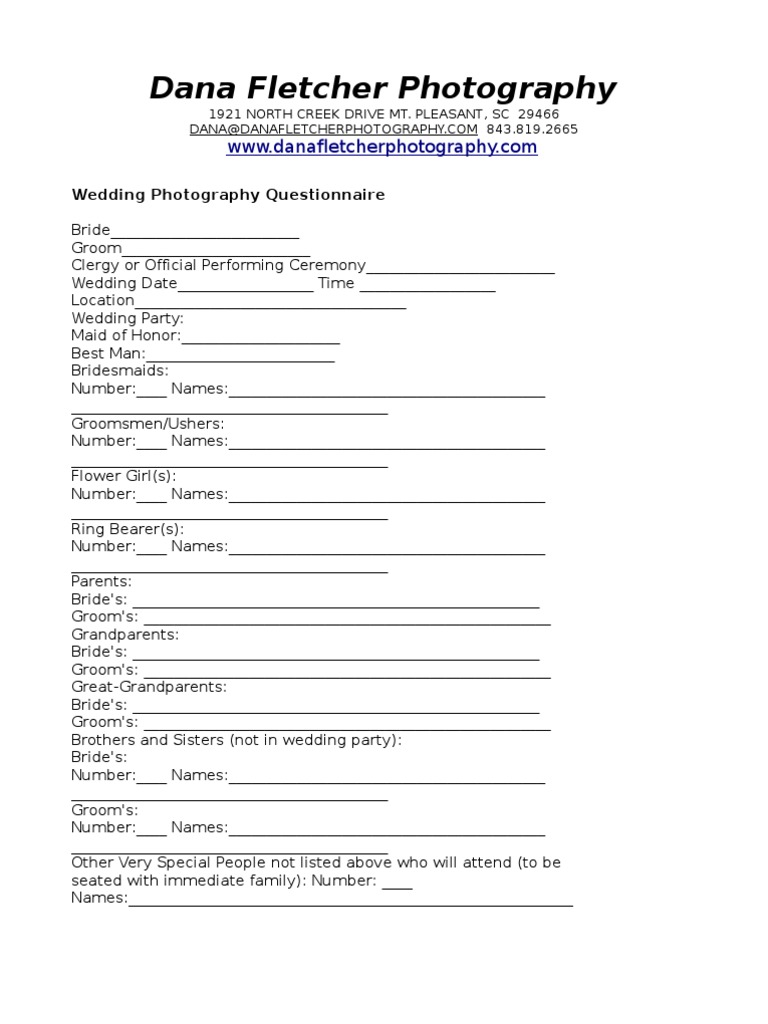 Wedding Photography Client Questionnaire | PDF | Bridesmaid | Groomsman