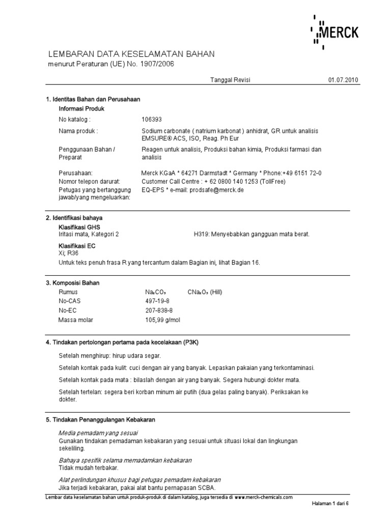MSDS Natrium Karbonat PDF | PDF