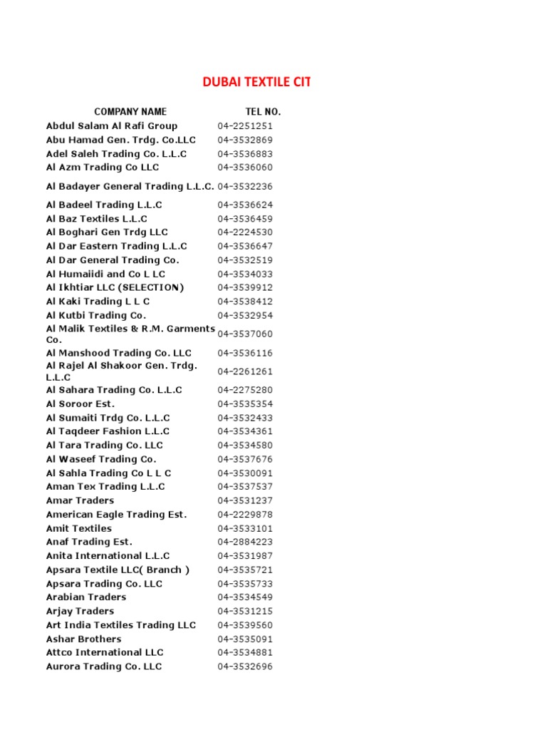 Dubai Textile City Company Directory | PDF