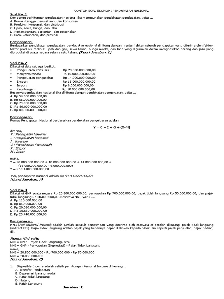 Contoh Soal Essay Pendapatan Nasional Dan Jawabannya Terupdate