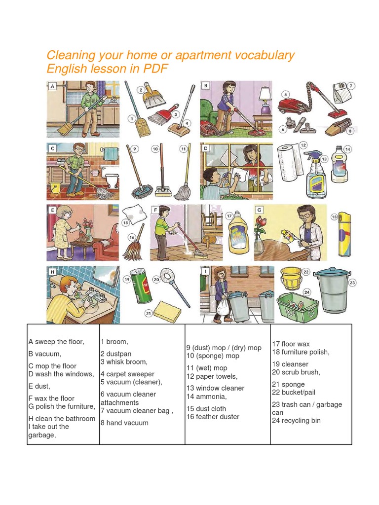 Cleaning Your Home Apartment Vocabulary PDF