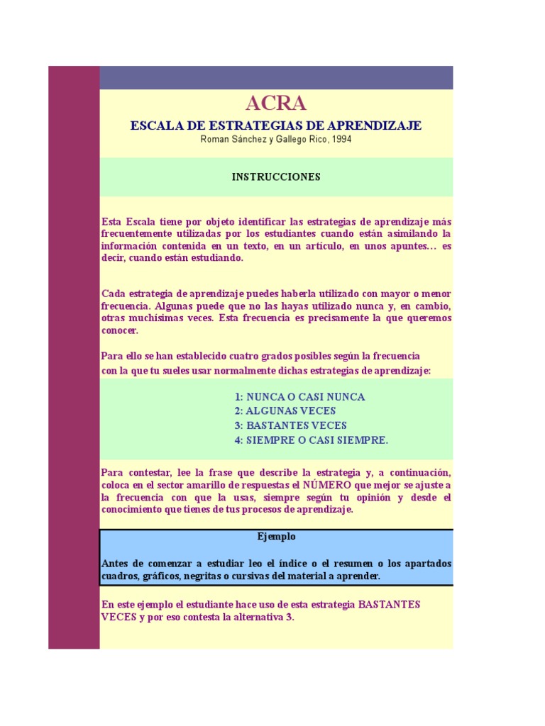Escala ACRA: Estrategias de Aprendizaje | PDF | Memoria | Aprendizaje