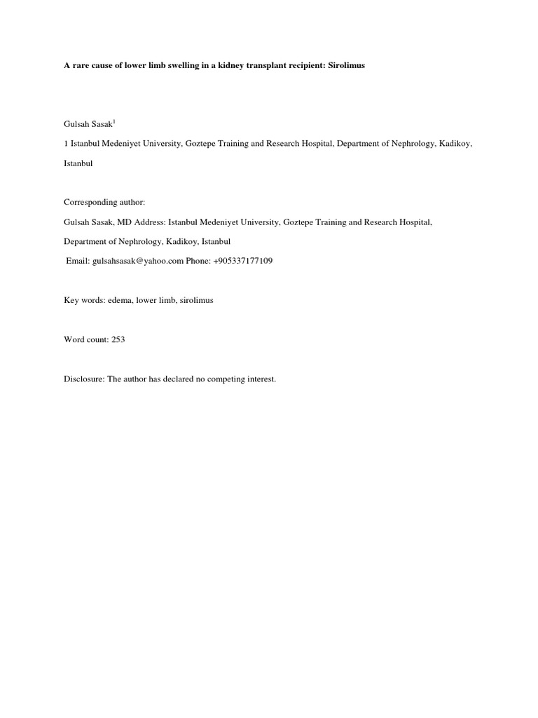 A Rare Cause of Lower Limb Swelling in A Kidney Transplant Recipient