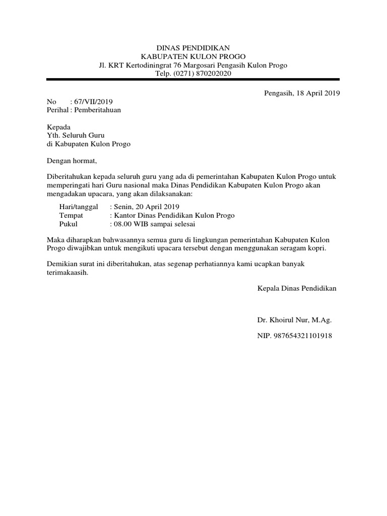 Contoh Surat Dinas Pdf