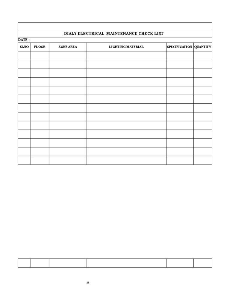 Daily Electrical Maintenance Checklist | PDF