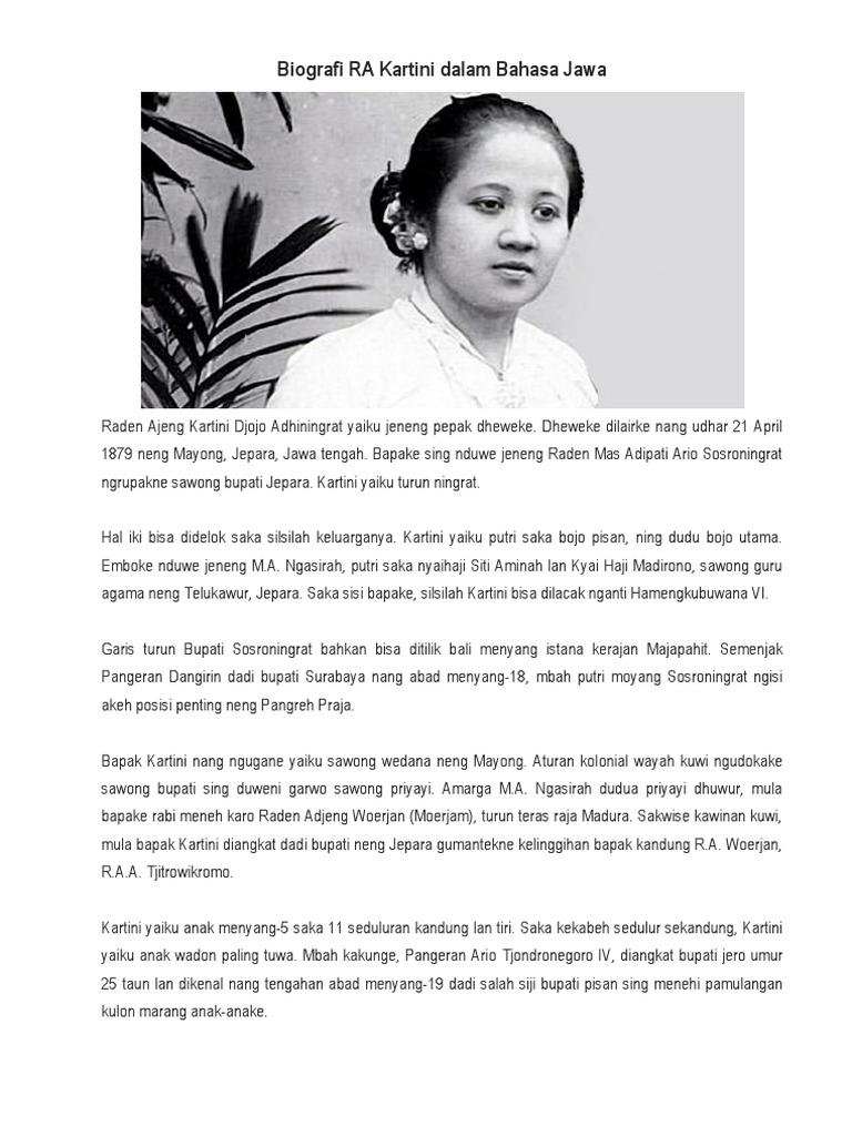 20+ Koleski Terbaru Biografi Raden Ajeng Kartini Dalam Bahasa Jawa