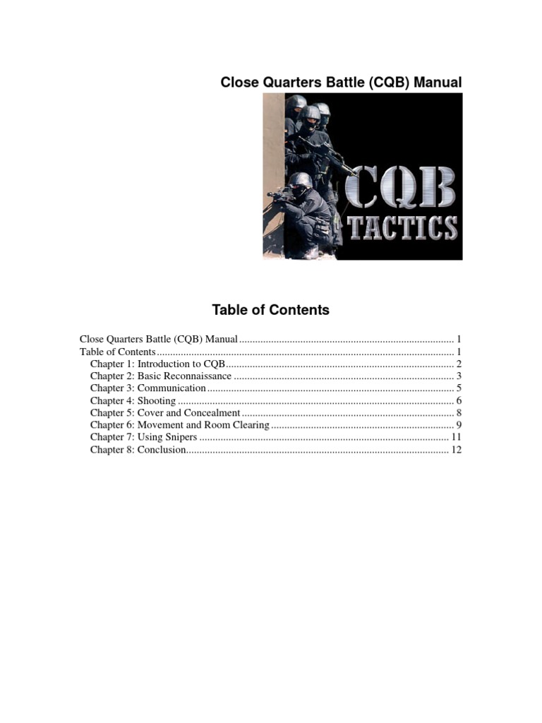 CQB Tactics and Techniques Manual | PDF | Reconnaissance | Sniper