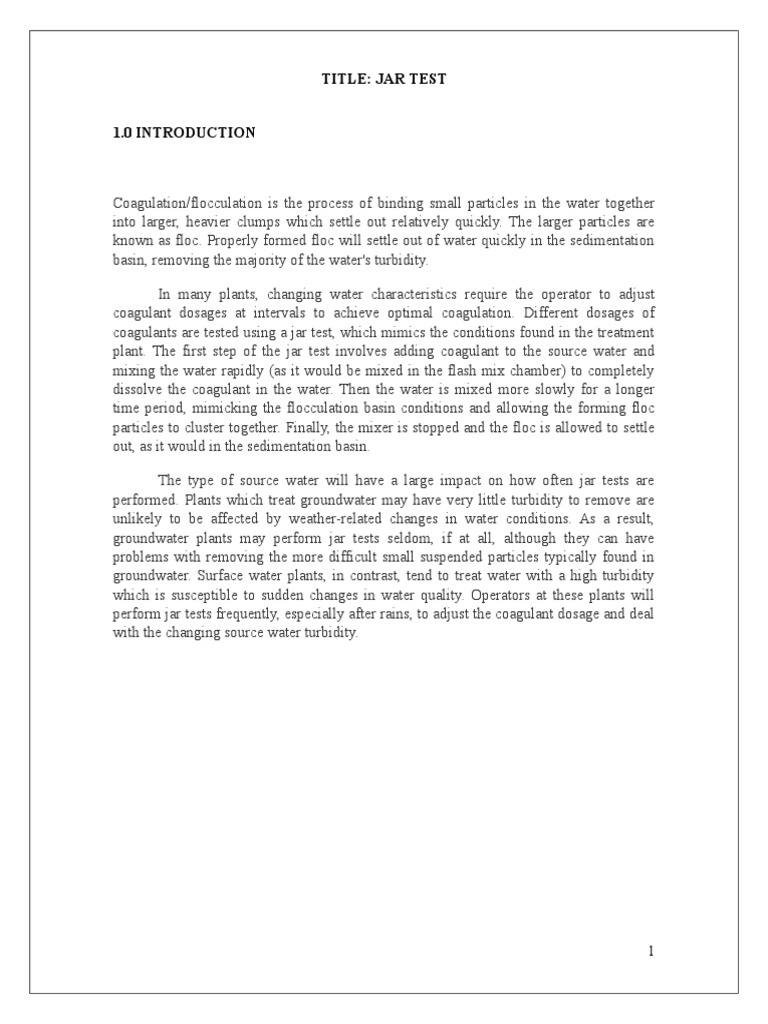 Jar Test Lab Report PDF Colloid Physical Chemistry