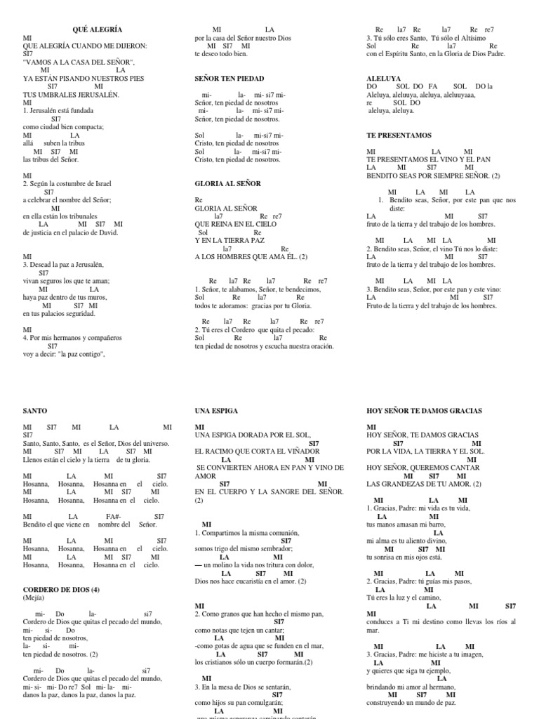 Esquema de Cantos para Misa Con Acordes Misa (liturgia) eucaristía