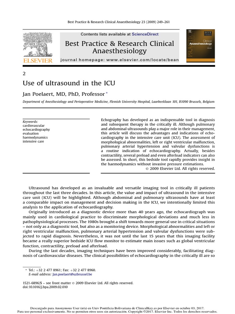 Use of Ultrasound in The ICU BestPracResearAnest 2009 | PDF | Diastole ...