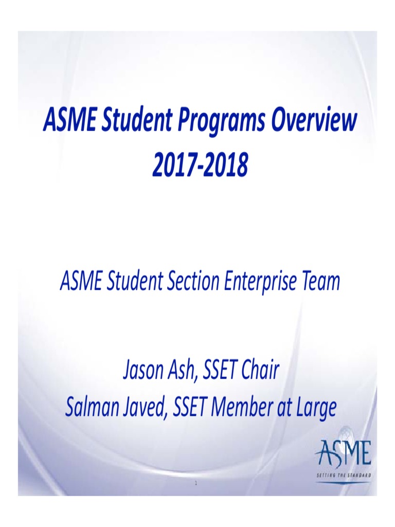ASME Student Programs Overview 2017-2018 | PDF | Engineering | Leadership