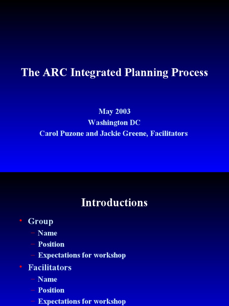 The ARC Integrated Planning Process: May 2003 Washington DC Carol ...