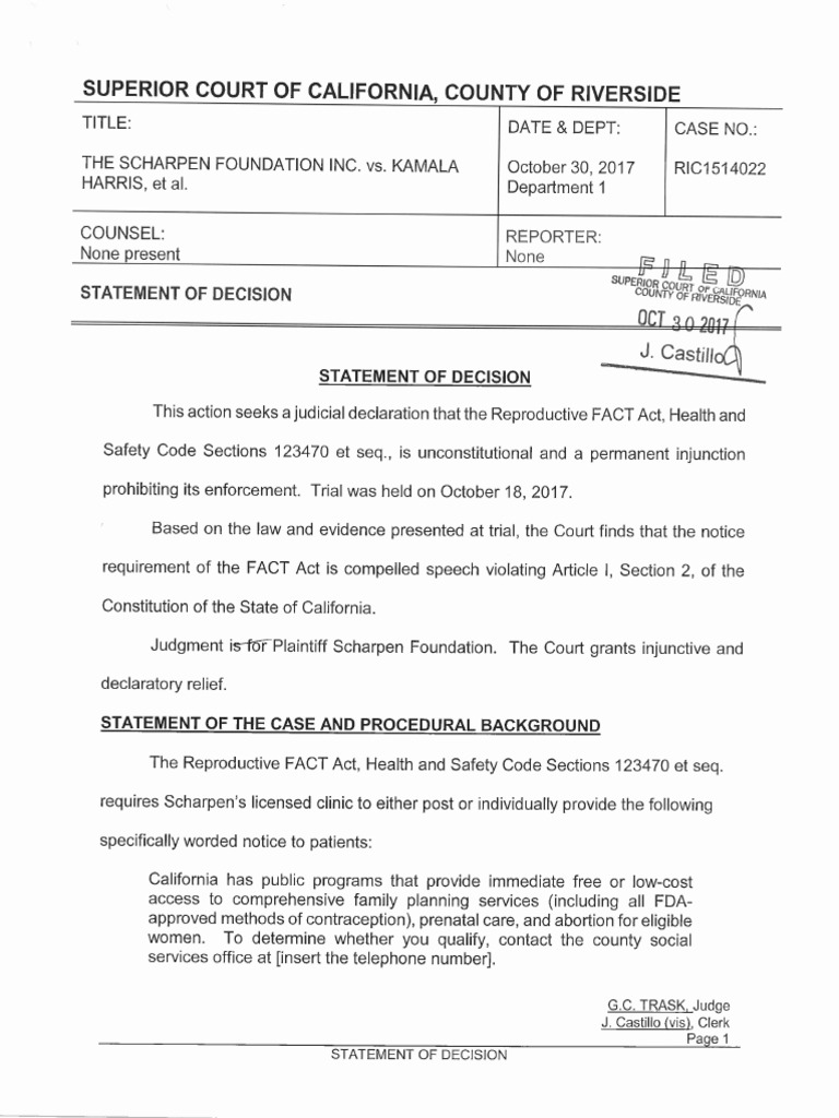 Riverside County Superior Court Ruling in The Scharpen Foundation Inc ...
