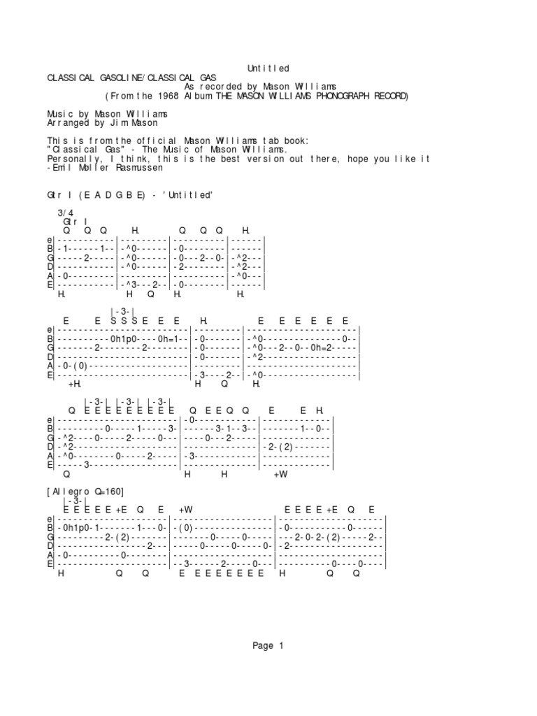 Classical Gas | PDF | Musical Notation | Celtic Musical Instruments
