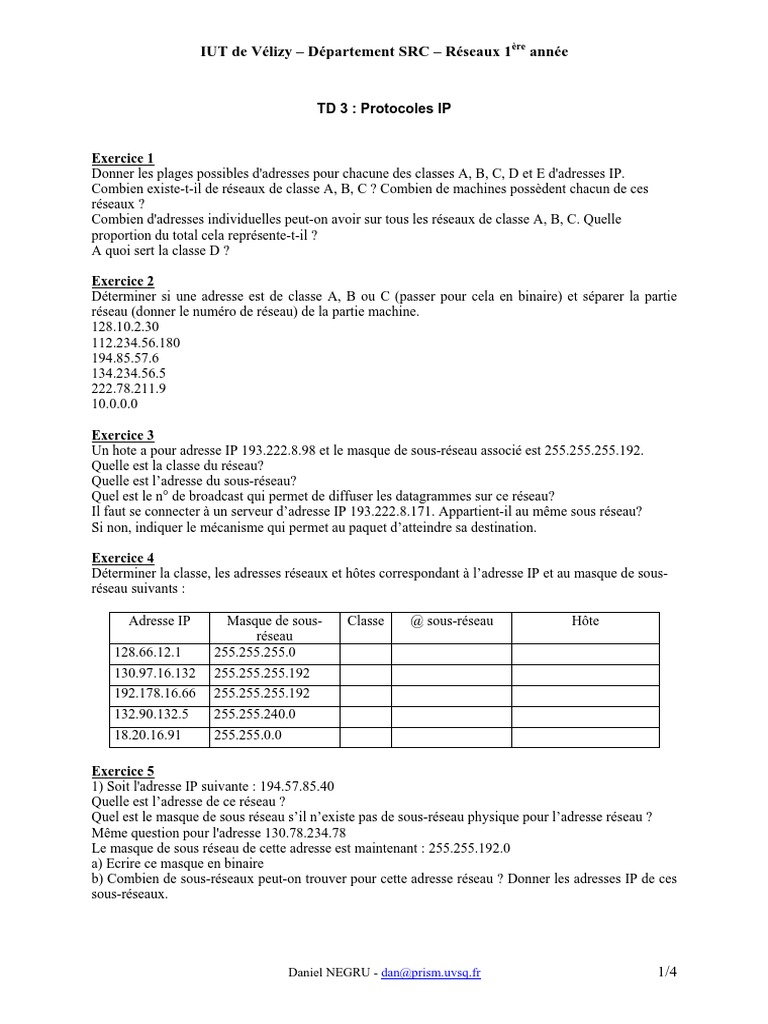 TD 3 Protocoles IP Avec Correction PDF | PDF | Adresse IP | Protocoles ...