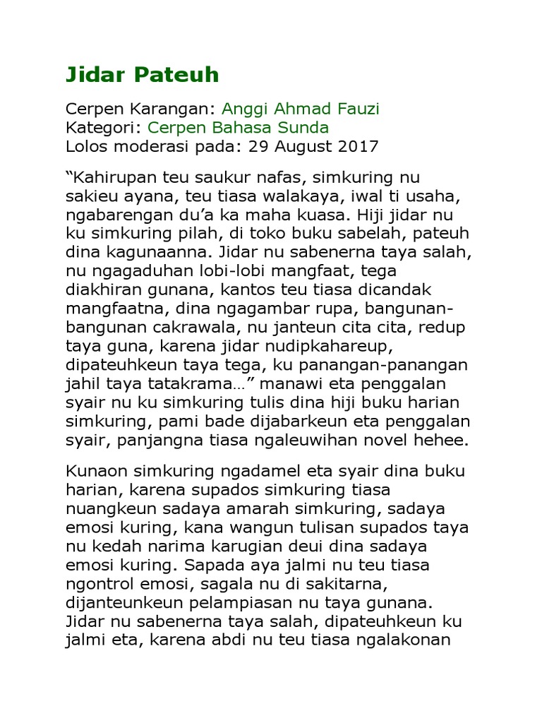 Cerpen Bahasa Sunda Pendek