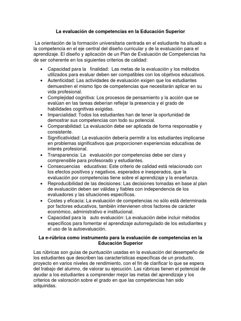La Evaluación de Competencias en La Educación Superior | PDF ...
