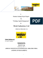 Modi Industries LTD: A Summer Training Project Report On "Working Capital Management" at