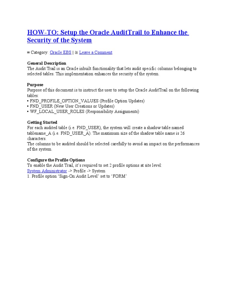 Audit Trail in Oracle Apps | PDF | User (Computing) | Software Development