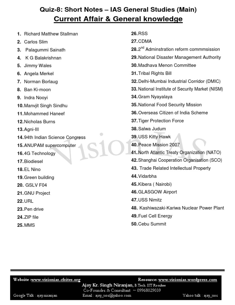 Short Notes for IAS General Studies | PDF