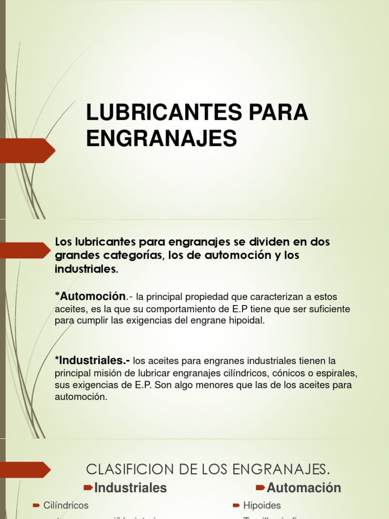 Tipos de Lubricantes para Engranajes | PDF | Engranaje | Lubricante