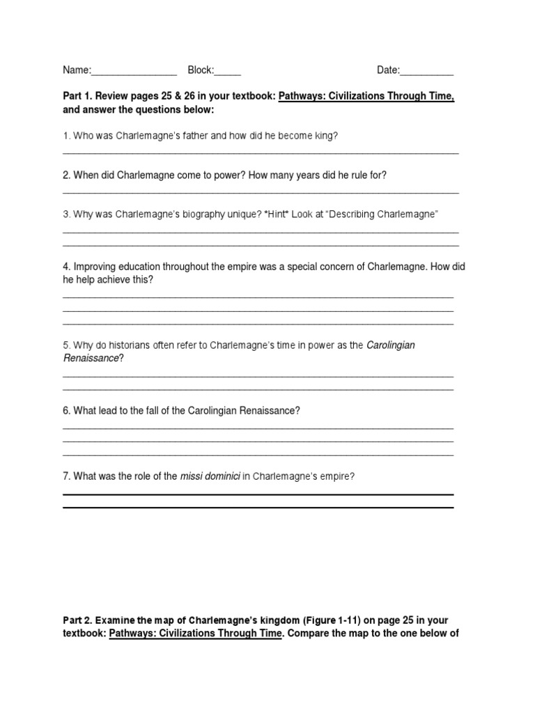 charlemagne worksheet Charlemagne Renaissance