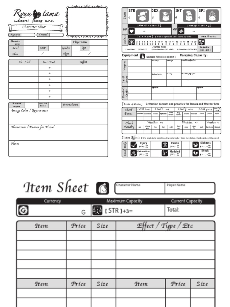Ryuutama Character Sheet Template | PDF | Gaming | Role Playing Games